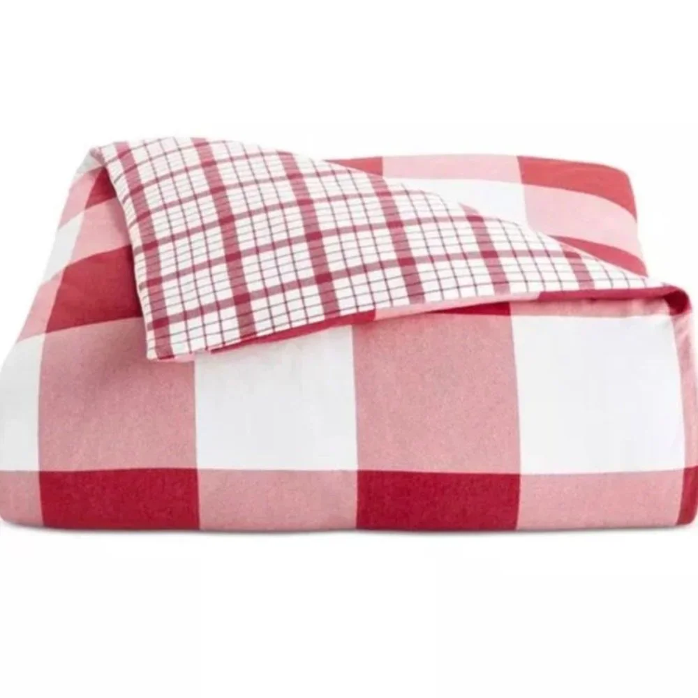 Charter Club King Red Check Flannel Duvet Cover & Sheet Set